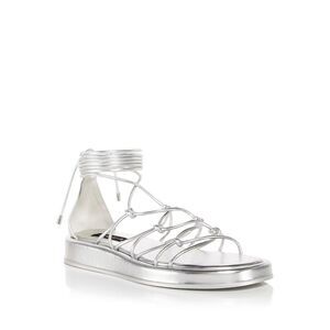 AQUA Womens Silver Ankle Wrap Stars Open Toe Wedge Gladiator Sandals Shoes 7 M